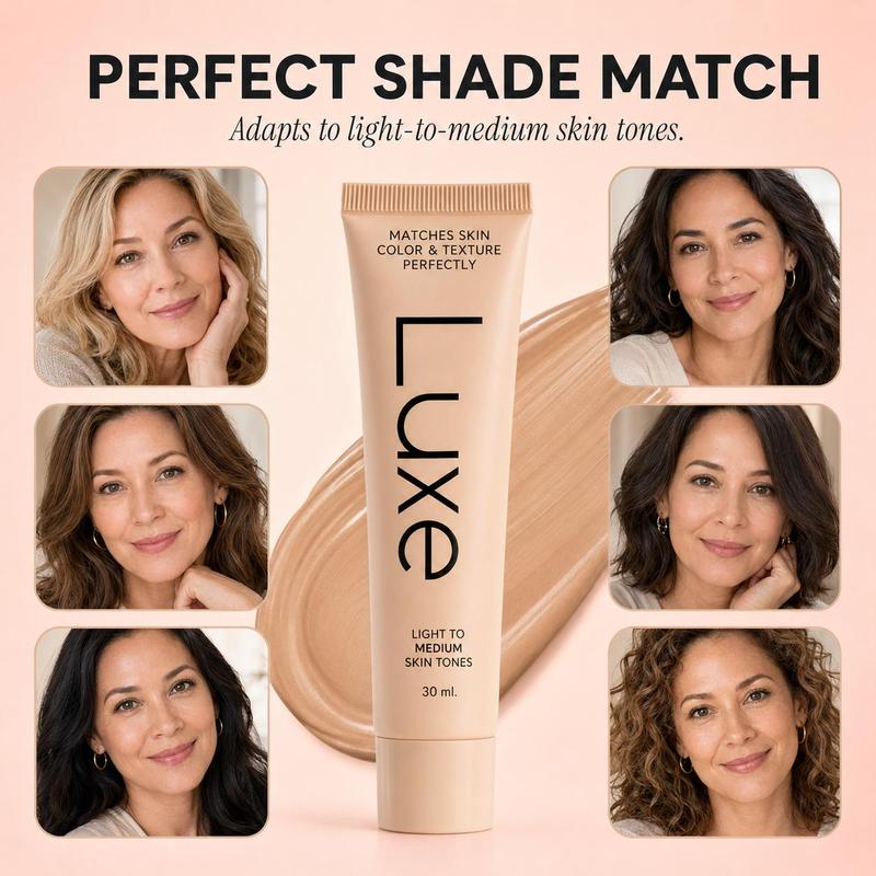 LUXE Color-Changing Foundation for Women | Instantly Blends with Your Skin Tone | Buildable Light-to-Medium or Medium-to-Deep Coverage | 12-Hour Wear | Natural Dewy Finish