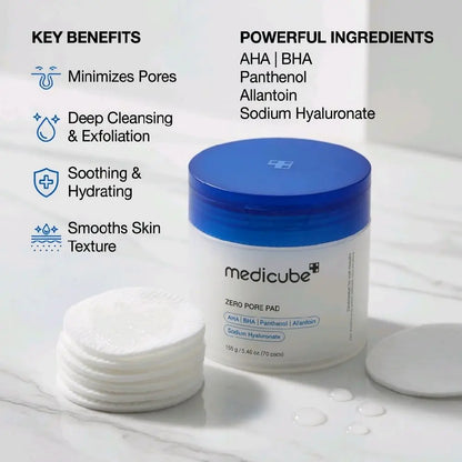 Medicube Zero Pore Pad 70s – 4.5% AHA BHA Exfoliating & Pore Care Toner Pads