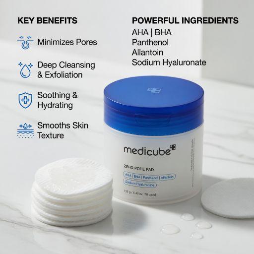 Medicube Zero Pore Pad 70s – 4.5% AHA BHA Exfoliating & Pore Care Toner Pads