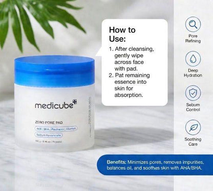 Medicube Zero Pore Pad 70s – 4.5% AHA BHA Exfoliating & Pore Care Toner Pads