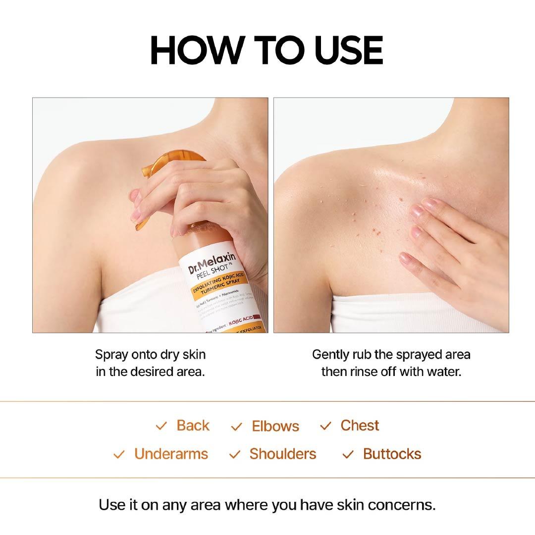 Kojic Acid &amp; Turmeric KP Bump Eraser Body Peeling Spray – Exfoliating Treatment for Smooth, Even Skin