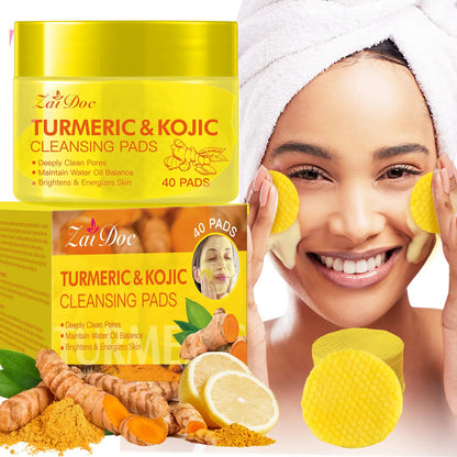 Turmeric & Kojic Acid Cleansing Pads 40 Pads – Deep Pore Clean, Oil Balance, Blemish Care, Hydrating Brightening Facial Pads