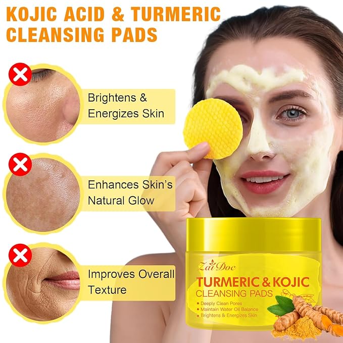Turmeric & Kojic Acid Cleansing Pads 40 Pads – Deep Pore Clean, Oil Balance, Blemish Care, Hydrating Brightening Facial Pads