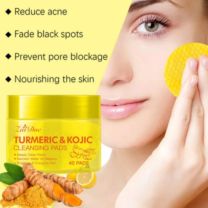 Turmeric & Kojic Acid Cleansing Pads 40 Pads – Deep Pore Clean, Oil Balance, Blemish Care, Hydrating Brightening Facial Pads