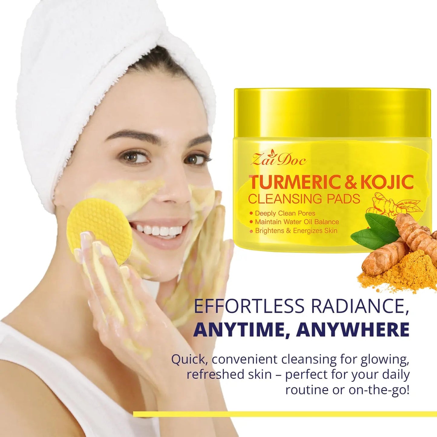 Turmeric & Kojic Acid Cleansing Pads 40 Pads – Deep Pore Clean, Oil Balance, Blemish Care, Hydrating Brightening Facial Pads
