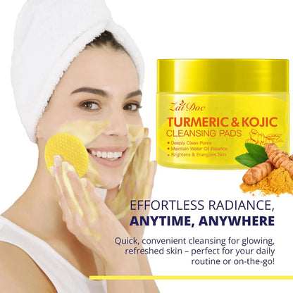 Turmeric & Kojic Acid Cleansing Pads 40 Pads – Deep Pore Clean, Oil Balance, Blemish Care, Hydrating Brightening Facial Pads